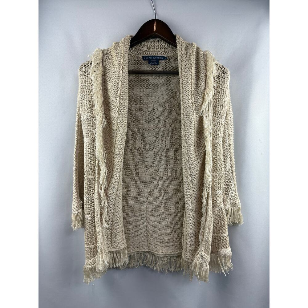 Women’s Vintage Ralph Lauren XS Tan Fringe Cardigan